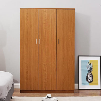 Wooden 3 Door Wardrobe with Shelf and Hanging Rail Modern Clothes Storage Cupboards Unit for Bedroom Furniture W 115.4 * D 50 * H 180cm (Oak Effect)