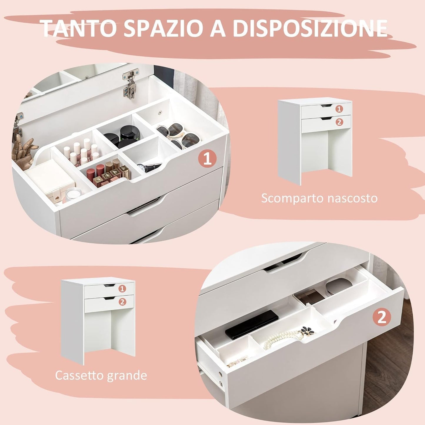 FurniFlex Dressing Table with Mirror and Matching Stool, White
