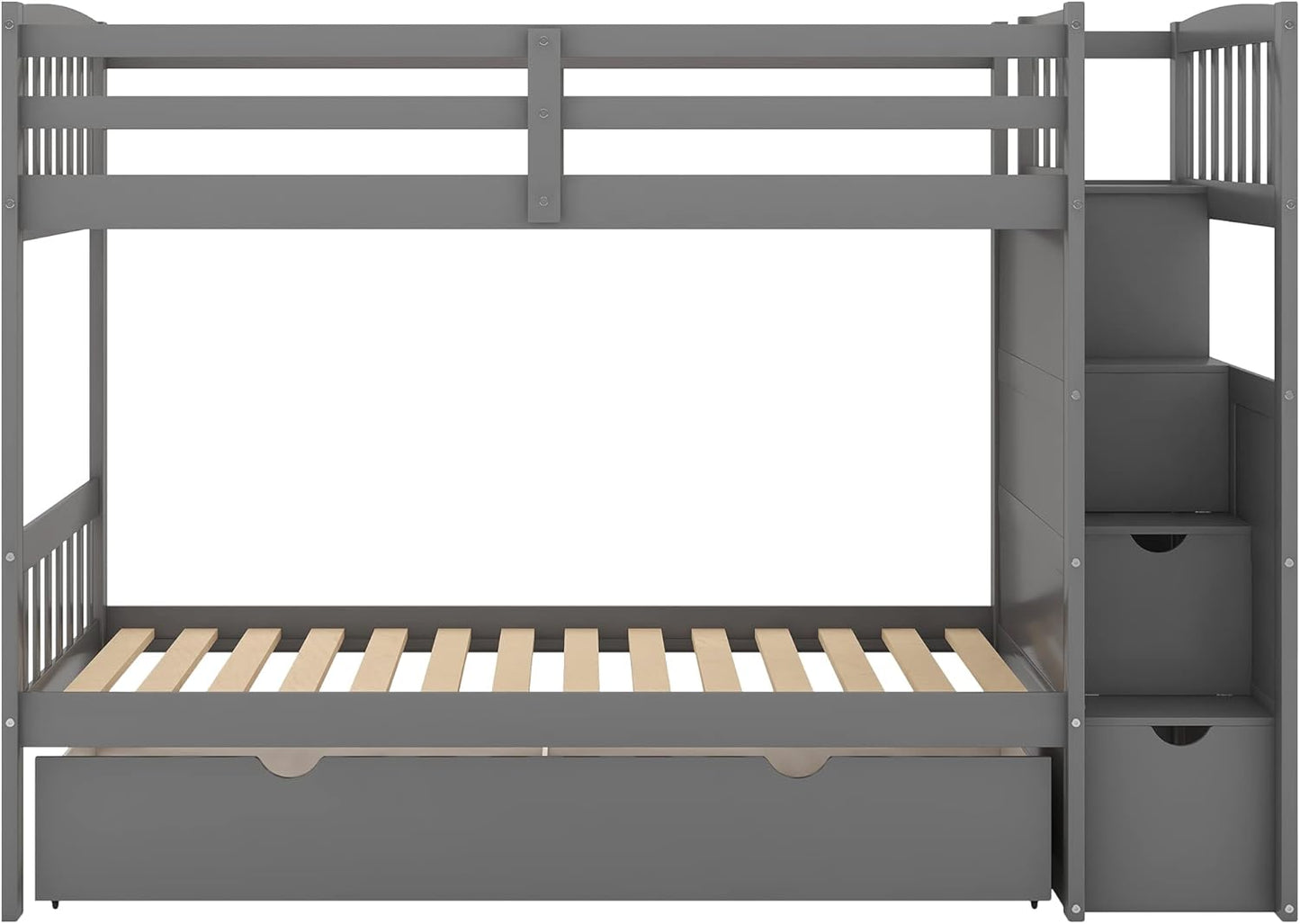 Harper & Bright Designs Twin Over Full Bunk Bed?Twin Bunk Bed for Kids,Bed Frame with Convertible Bottom Bed, Storage Shelves and Drawers for Kids,Adults(Grey)