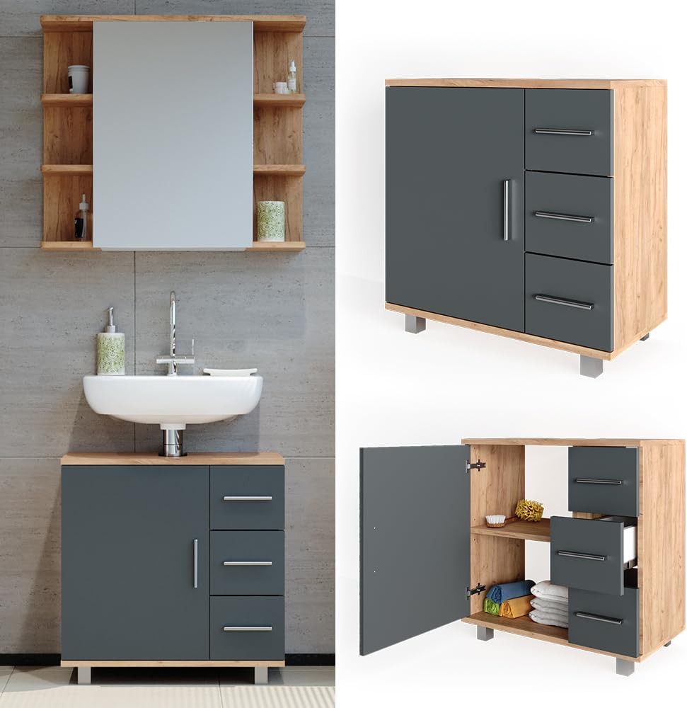 Vicco Ilias Vanity Unit 60 x 60.8 cm Oak/Anthracite