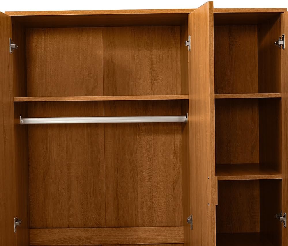 Wooden 3 Door Wardrobe with Shelf and Hanging Rail Modern Clothes Storage Cupboards Unit for Bedroom Furniture W 115.4 * D 50 * H 180cm (Oak Effect)
