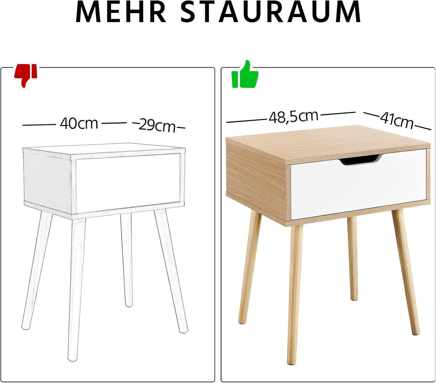Yaheetech Bedside Table, Set of 2, Side Table, Bedside Table with Drawer, Wooden Legs, Sofa Table, Bedside Cabinet, Box Spring Bed, Bedside Table for Bedroom/Living Room, Light Brown