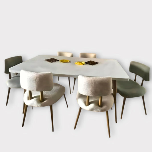 Modern Dining Set, Table with 6 Chairs, White and Wood