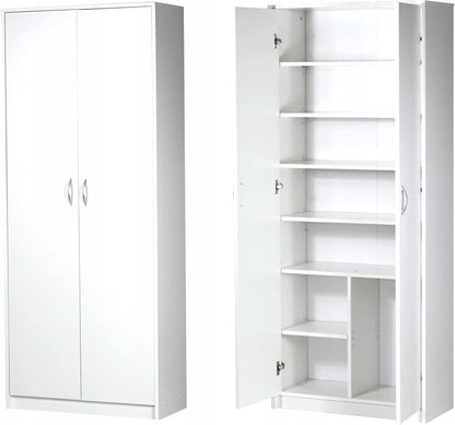 FurniFlex 6-Shelves MDF Wood Wardrobe Cabinet, 74 cm x 180 cm Size, White