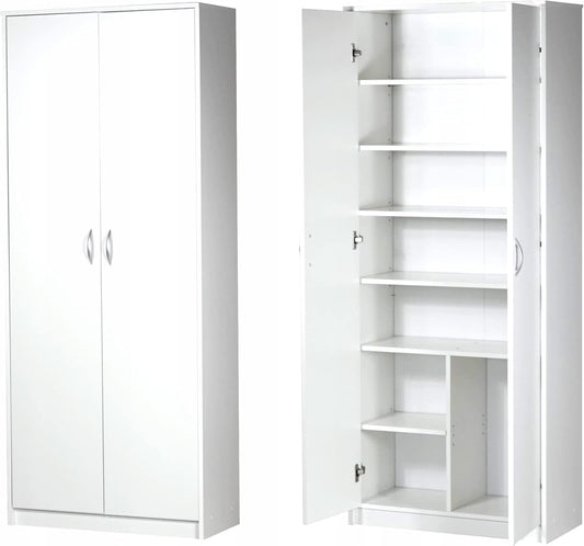 FurniFlex 6-Shelves MDF Wood Wardrobe Cabinet, 74 cm x 180 cm Size, White
