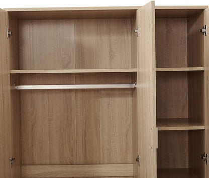 Modern Matt Oak 3 door triple wardrobe with shelves & rail.Slow-close hinges