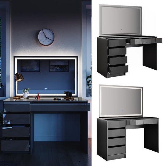 Vicco Sherry Dressing Table Black 120cm with LED Mirror