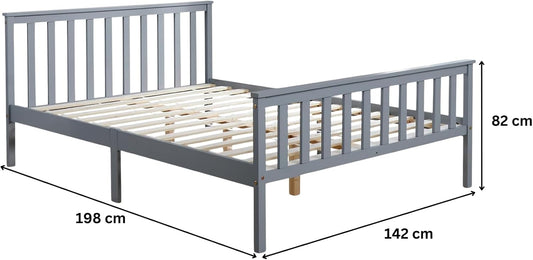 Home Source Grey Wooden Bed 4ft 6 Solid Pine High End Slatted Base, Double