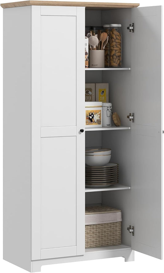 HOMCOM 172cm Wooden Storage Cabinet Cupboard With 2 Doors 4 Shelves White Living Room Bedroom Office