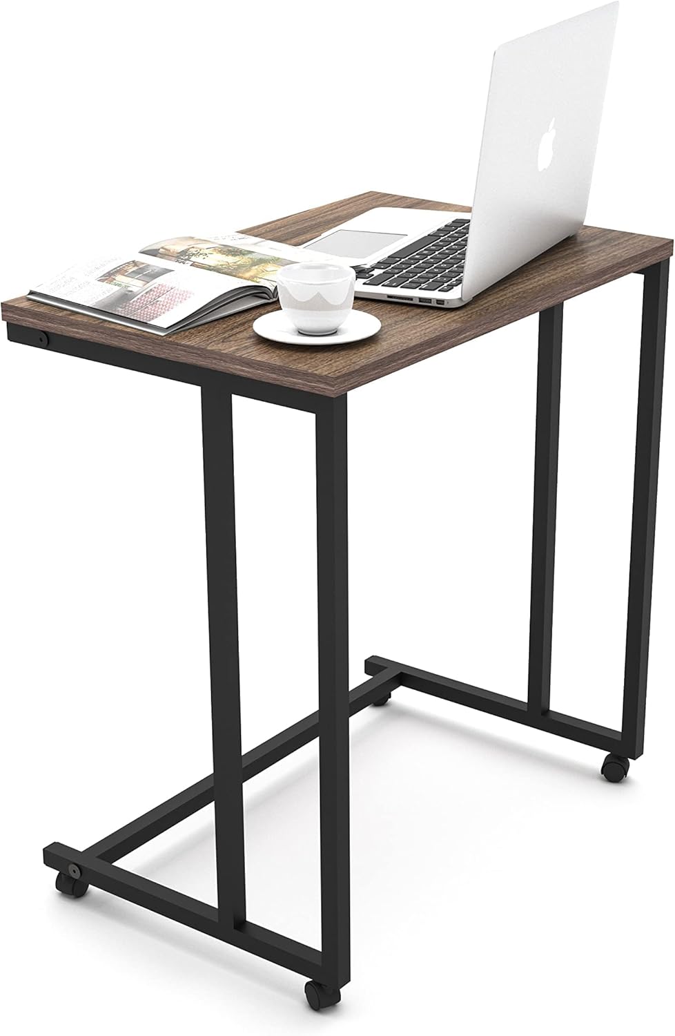 Season STORY Venice C Shaped Side Table with Wheels, End Table for Sofa - 23.6 X 15.7 X 25.5 Inch, Couch Tray Tables That Slide Under, Sofa Table Living Room Furniture, Rolling Desk Snack Table