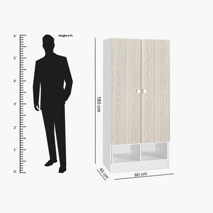 Home Box Vanilla 2-Door Wardrobe, Oak/White - W80 x D40 x H180 cm