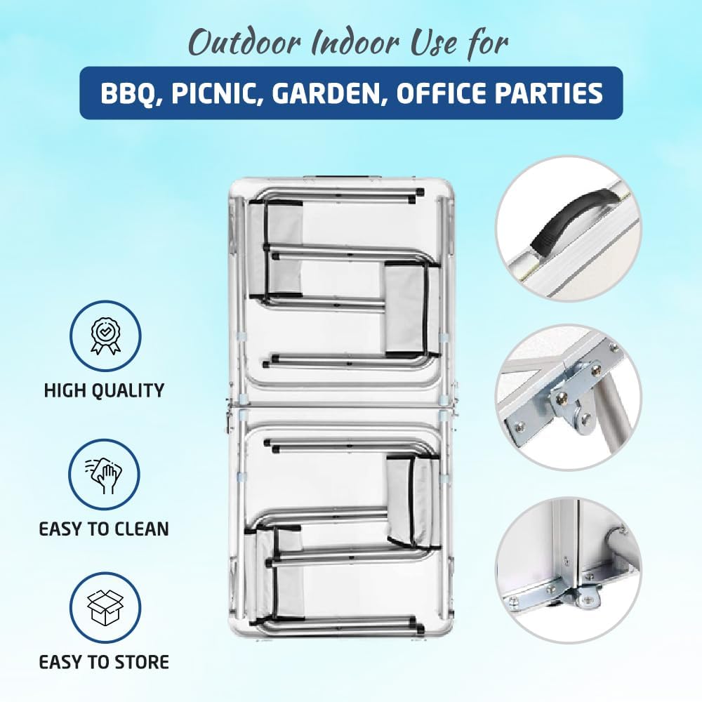 1ABOVE Multifunctional Outdoor Indoor Camping Table Barbecue Picnic Garden Office Party Set in White Foldable Portable Design (4FT)