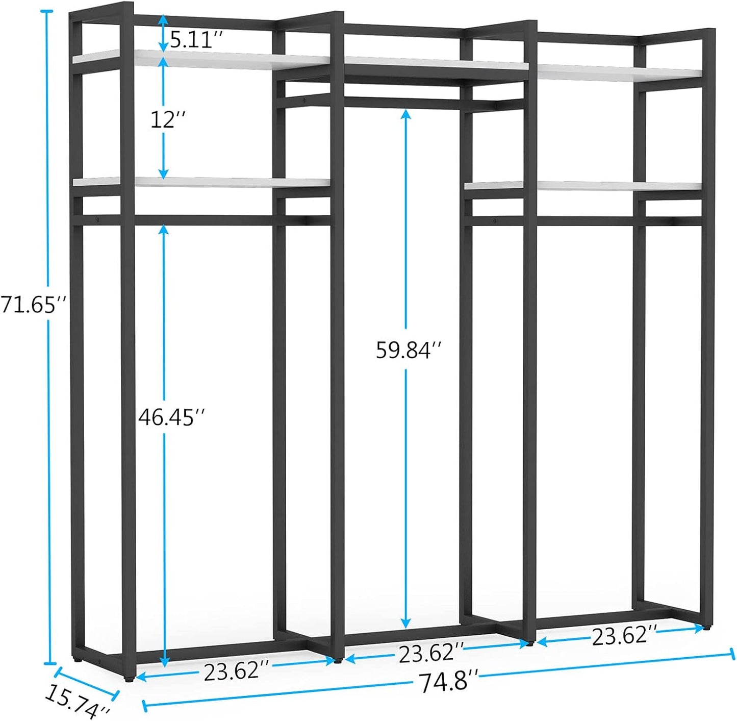 Tribesigns Freestanding Closet Organizer, 75 inch Clothing Rack with Shelves, Heavy Duty Garment Rack Wardrobe Closet with Hanging Rods