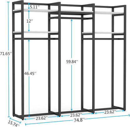 Tribesigns Freestanding Closet Organizer, 75 inch Clothing Rack with Shelves, Heavy Duty Garment Rack Wardrobe Closet with Hanging Rods