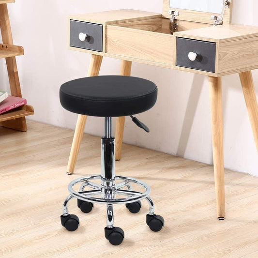 KKTONER Swivel Chair PU Leather Swivel Chair with Footrest Height Adjustable Height for Spa Tattoo Salon Work Office Massage Small Task Chair (Black)