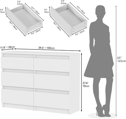 YITAHOME Chest of Drawers Wood, Chest of Drawers Bedroom, 6 Drawer with Runners, Bedroom Furniture, Bedroom Storage Unit, Modern Bedroom Bedside Storage Cabinet, 100 * 30 * 70cm (White)