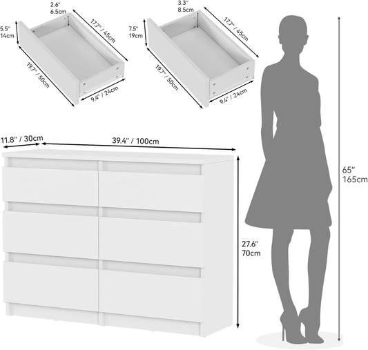 YITAHOME Chest of Drawers Wood, Chest of Drawers Bedroom, 6 Drawer with Runners, Bedroom Furniture, Bedroom Storage Unit, Modern Bedroom Bedside Storage Cabinet, 100 * 30 * 70cm (White)