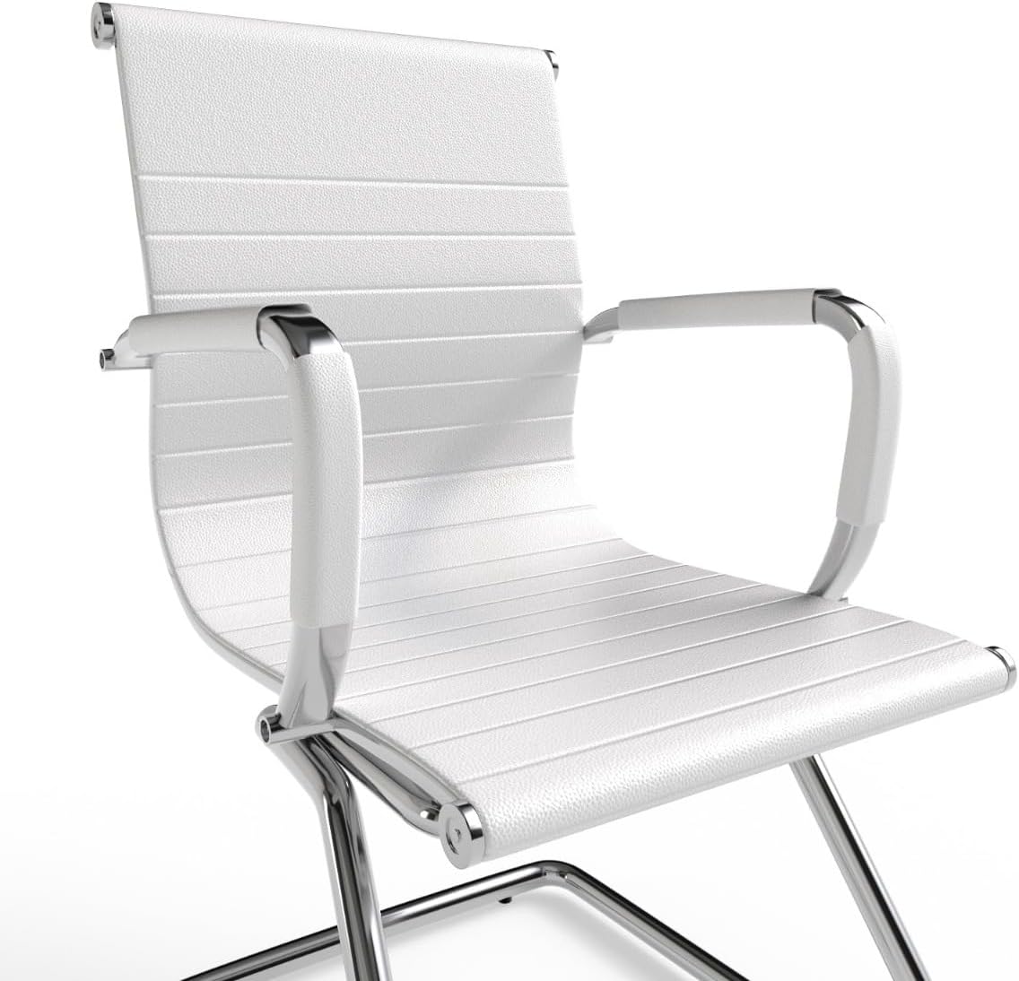 Mahmayi Ut C031V Visitors Chair, Waiting Room & Reception Pu Chair, Thick Padding Seat Ergonomic Executive Chair Fixed Armrest Chair Home Office Chair, Durable Base Visitor Armchair White, Ut-C031V-Wt
