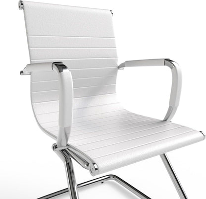 Mahmayi Ut C031V Visitors Chair, Waiting Room & Reception Pu Chair, Thick Padding Seat Ergonomic Executive Chair Fixed Armrest Chair Home Office Chair, Durable Base Visitor Armchair White, Ut-C031V-Wt