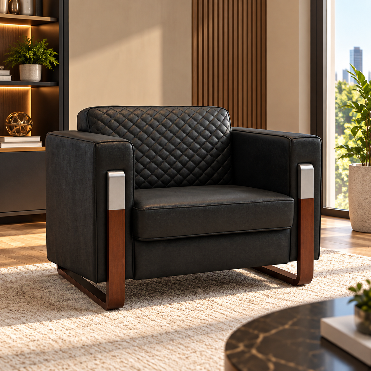 Modern Quilted 3-Seater Sofa with Wooden Frame