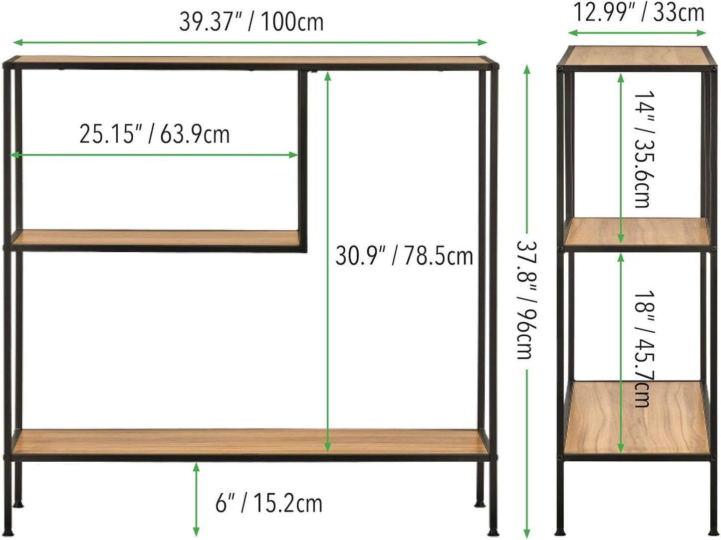 Woodx Modern Wood Console Table with Shelf - Sturdy Metal Frame - Furniture Unit for Living Room, Bedroom, Hallway, Entryway - Adjustable Feet, Water-Resistant, Wood Top - Black/Nordic Walnut