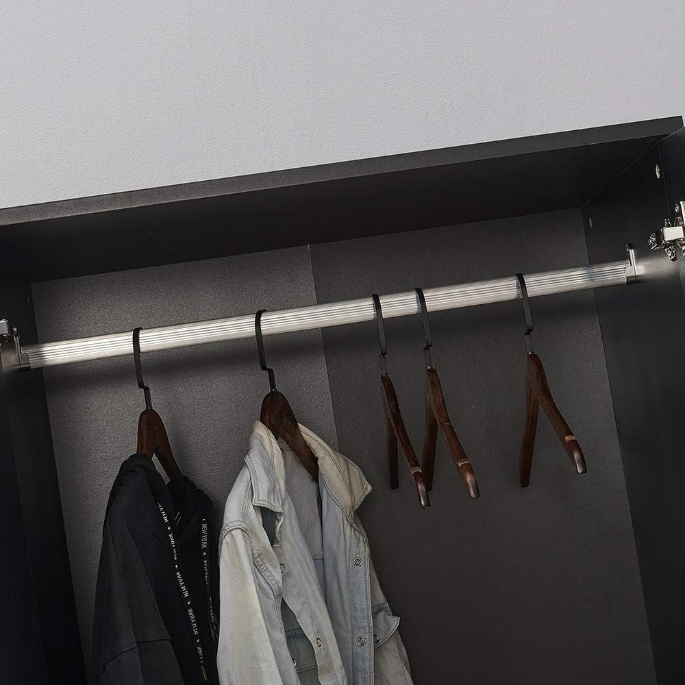 2 Door Combination Wardrobe Tall Big Wooden Wardrobe With 2 Big Drawers Bedroom Storage Units With Hanging Bar Clothes (Black)