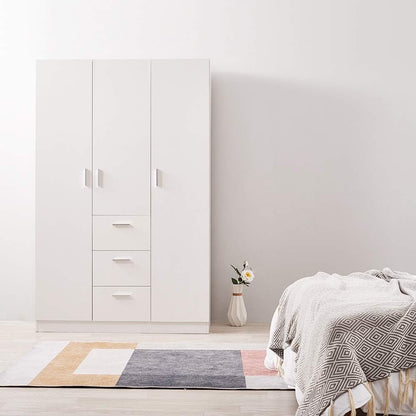 Panana Modern 3 Doors, 3 Drawers Wardrobes with Hanging Rail, Large Triple Clothes Storage Closet - White