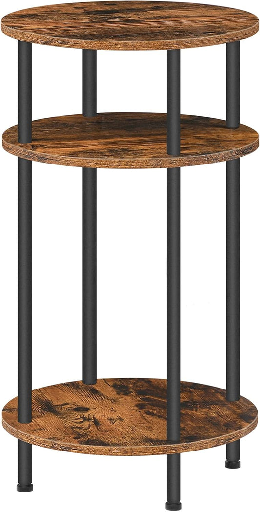 HOOBRO Tall Sofa Side Table, Small Round Coffee Table with Storage, Industrial Telephone Table for Small Space, Bedside Table, for Living Room, Bedroom, Summerhouse, Rustic Brown and Black EBF30DH01