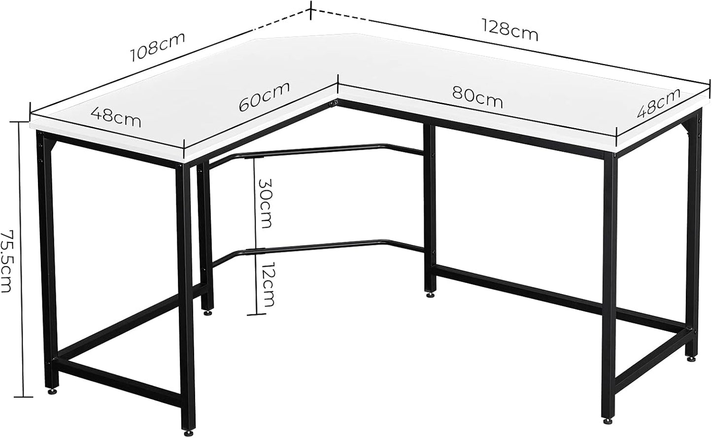 Aingoo Corner Desk L Shaped Desk Sturdy Home Office PC Laptop Workstation Gaming Computer Desk Study Writing Table 128 * 108 * 75CM Easy to Assemble, White