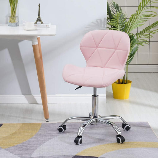 HomJoy Modern Design Office Chair, Swivel Computer Chair with PU Leather, Chrome Base, and Gas Lift, Height Adjustable Computer Desk Chair (Pink, PU)
