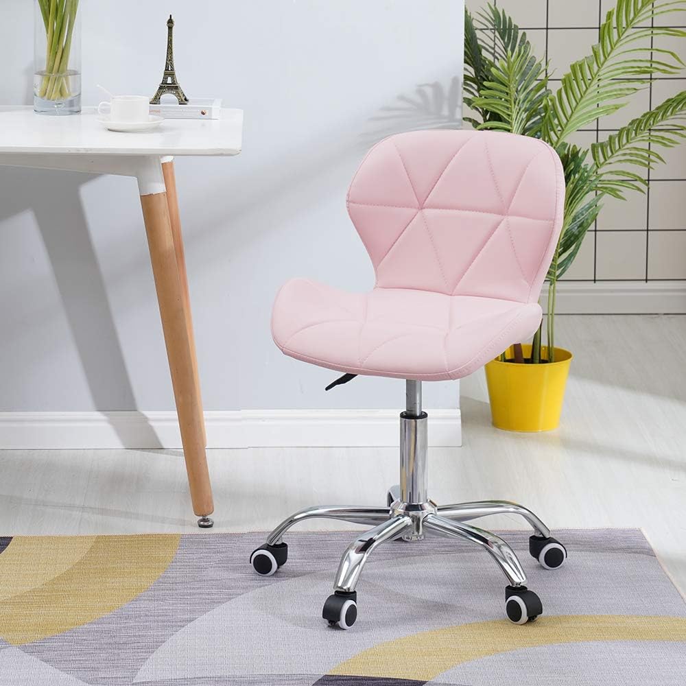 HomJoy Modern Design Office Chair, Swivel Computer Chair with PU Leather, Chrome Base, and Gas Lift, Height Adjustable Computer Desk Chair (Pink, PU)