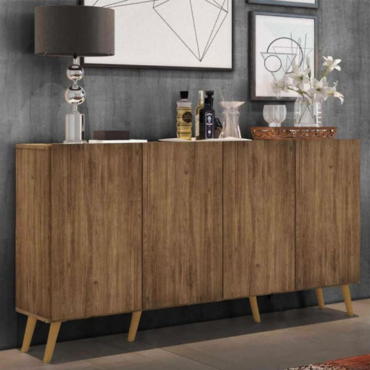 Modern Kitchen sideboard Buffet, Space-Saving, Storage Cabinets with (4 Door Wood, Wooden, Stainless steel Legs, 4 Shelves, D x 40 CM, W x 160 CM, H x 85 CM)