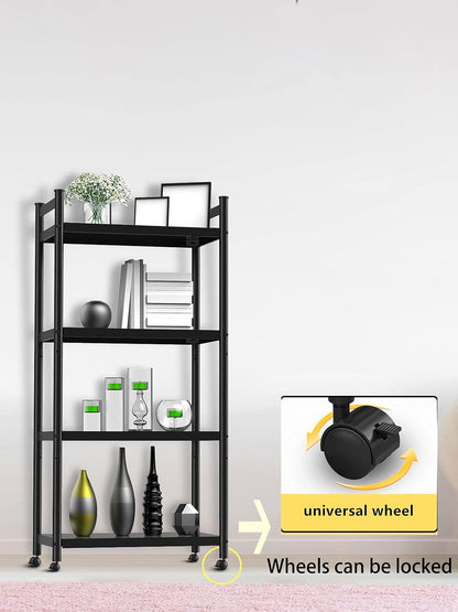 iBune 4-Tier Metal Steel Extra Heavy Duty Kitchen Storage Shelves with Rolling Wheels , Adjustable 400LBS Standing Organizer Shelf Rack for Kitchen/Livingroom/Bedroom (23.6 L x 14.6 W x 43.3 H)