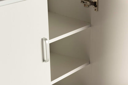DUPI Shoe Cabinet Bookcase with Two Doors | Minimalist Design | 5 Shelves for 24 Shoes | MDF Wood | White Shoe Rack for Narrow Entrance, White, 60 x 32.5 x 124 cm