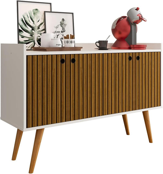 Lojas RPM Buffet Sideboard Dallas Feet Retro Stick 4 Doors Dining Room Decor Coffee Corner - Off White|Ripped Nature - Furniture