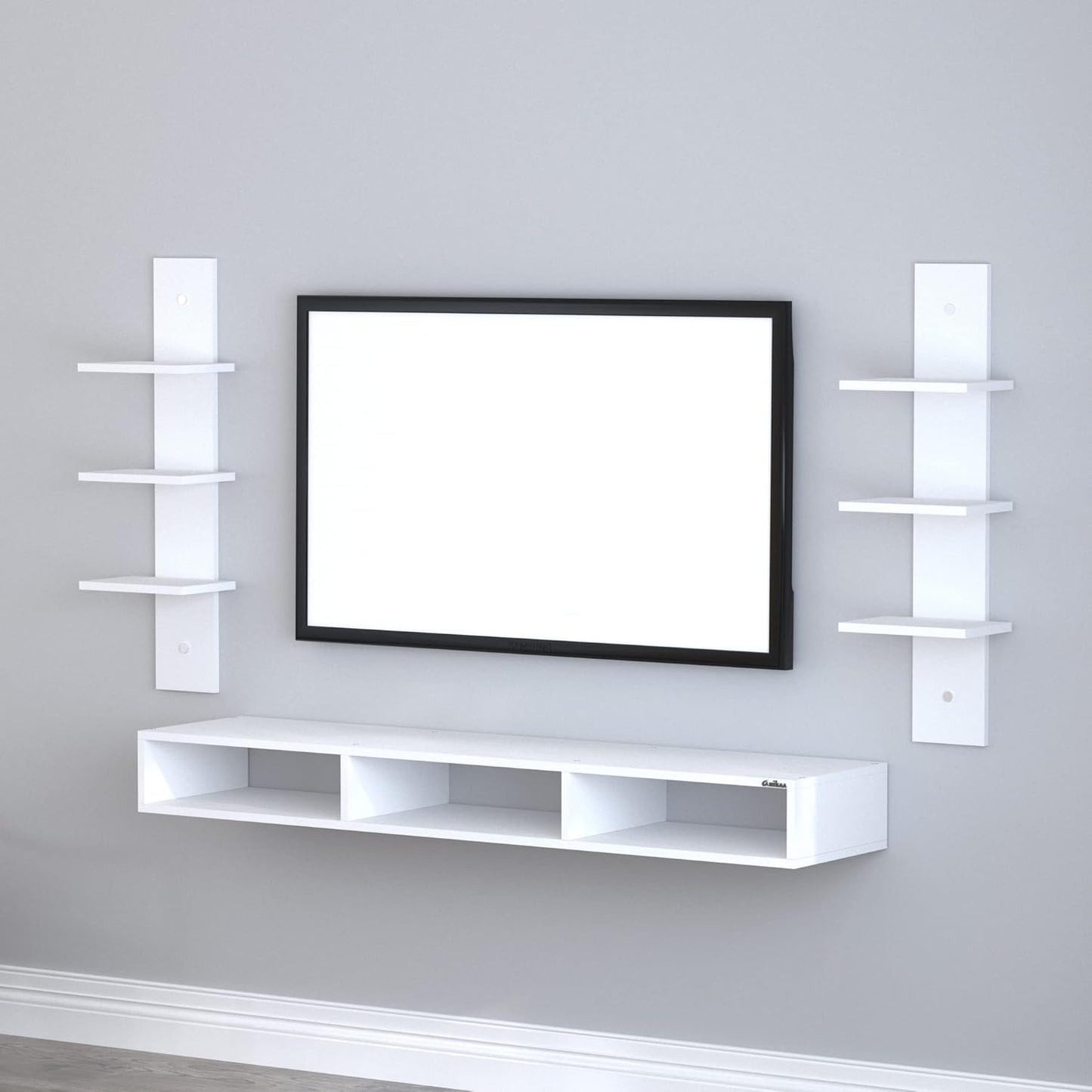 Anikaa Carlet Engineered Wood Wall Mount TV Unit/TV Stand/Wall Set Top Box Stand/TV Cabinet/TV Entertainment Unit (White)(Ideal Upto 40 Inch)(D.I.Y)