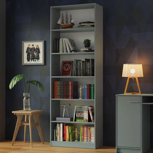 MADESA 6 Shelf Bookcase for Storage and Display, Wood, 71 W x 204 H x 30 D Cm - Grey