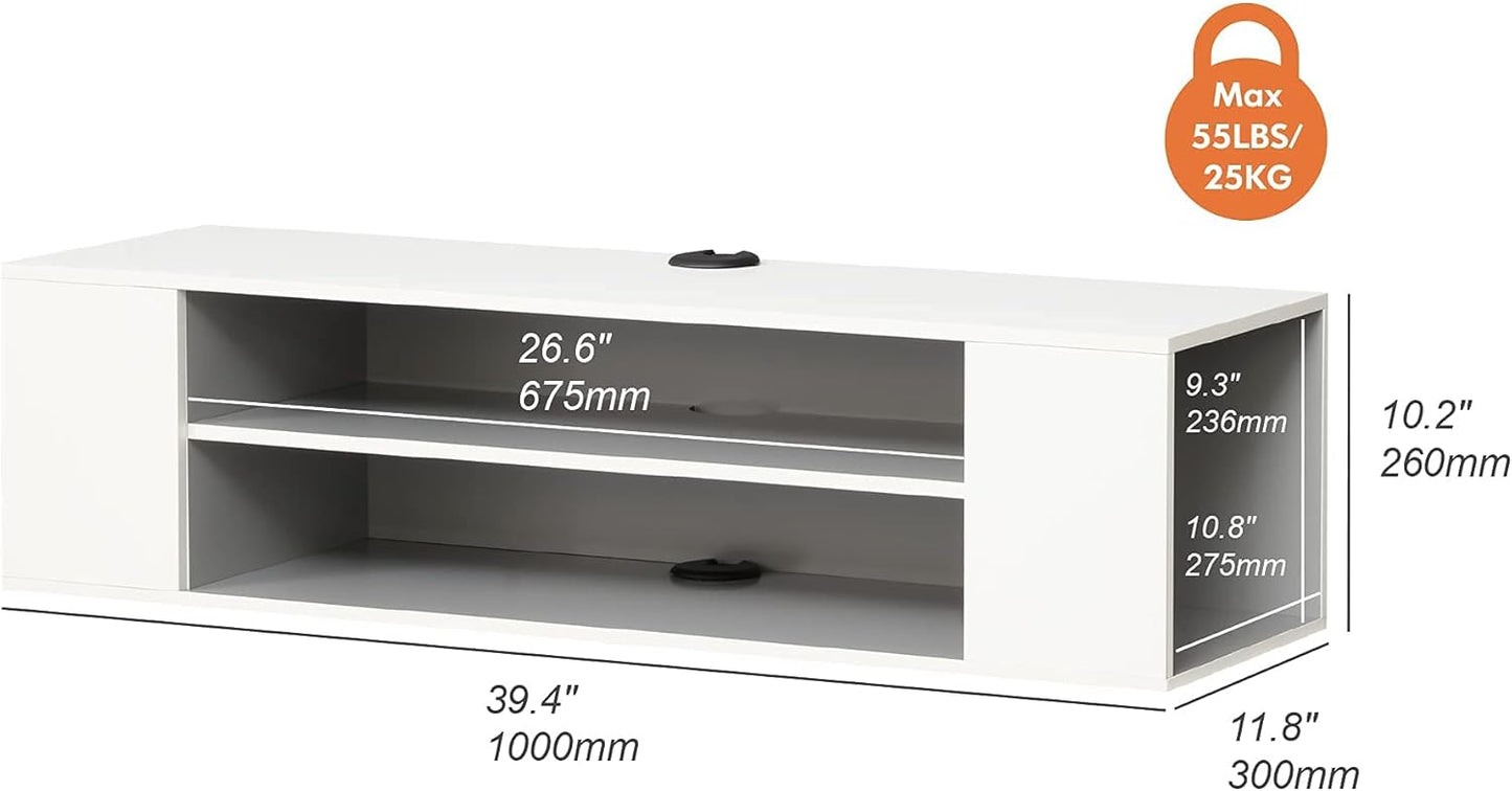 WAMPAT White Floating TV Stand Wall Mounted Shelf Entertainment Center Wood Media Console Storage TV Cabinet Hutch Under TV Desk for Living Room,White,39 Inch