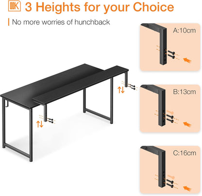 ODK Computer Desk with Adjustable Monitor Shelves, 63 inch Home Office Desk with Monitor Stand, Writing Desk, Study Workstation with 3 Heights (10cm, 13cm, 16cm), Black