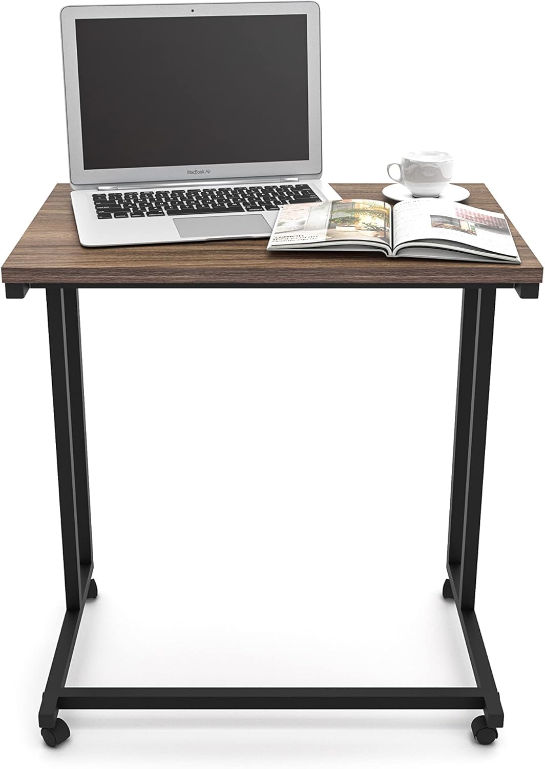 Season STORY Venice C Shaped Side Table with Wheels, End Table for Sofa - 23.6 X 15.7 X 25.5 Inch, Couch Tray Tables That Slide Under, Sofa Table Living Room Furniture, Rolling Desk Snack Table