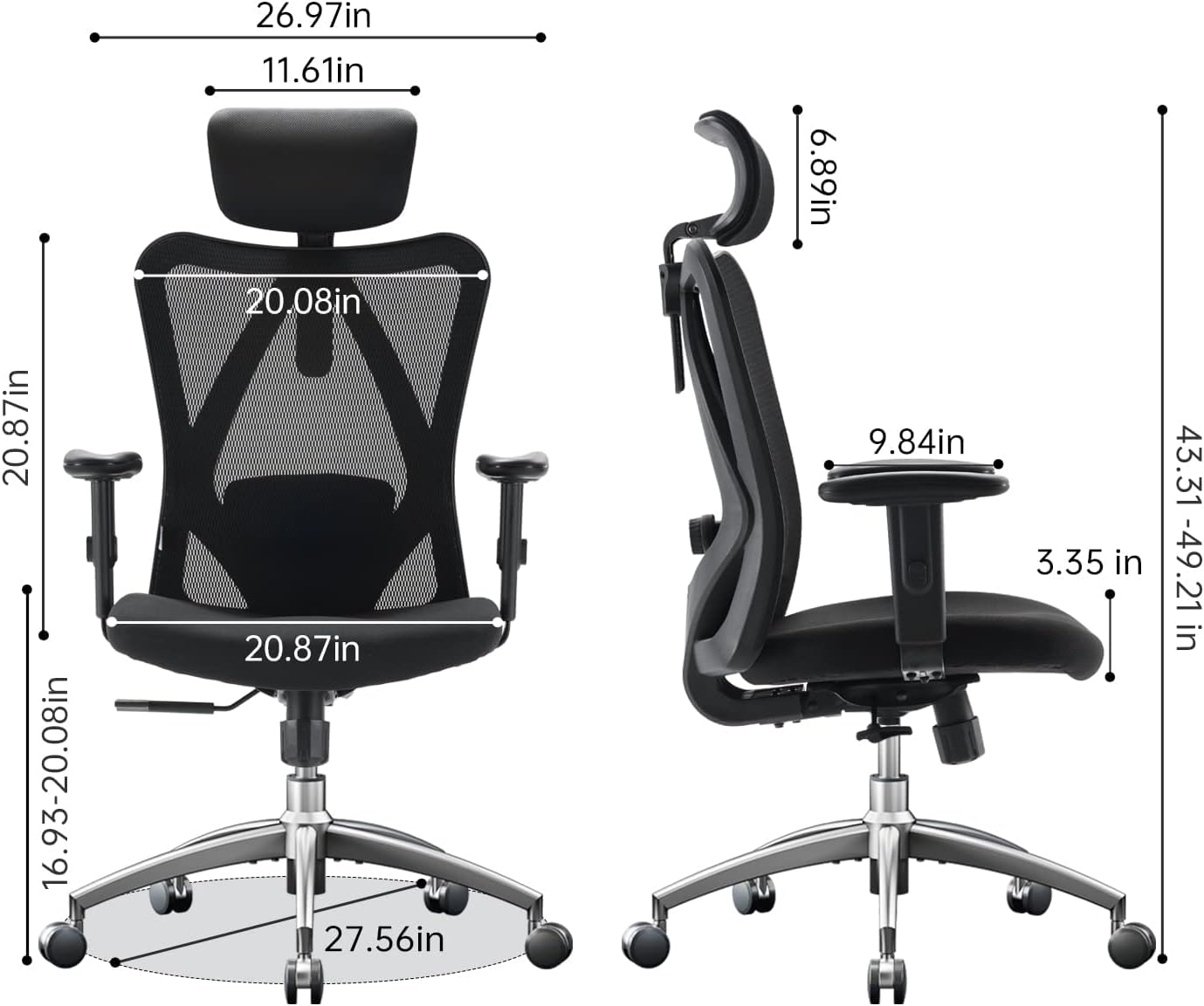 Sihoo Ergonomics Office Chair Computer Chair Desk Chair, AdjUStable Headrests Chair Backrest And Armrest'S Mesh Chair (Black)