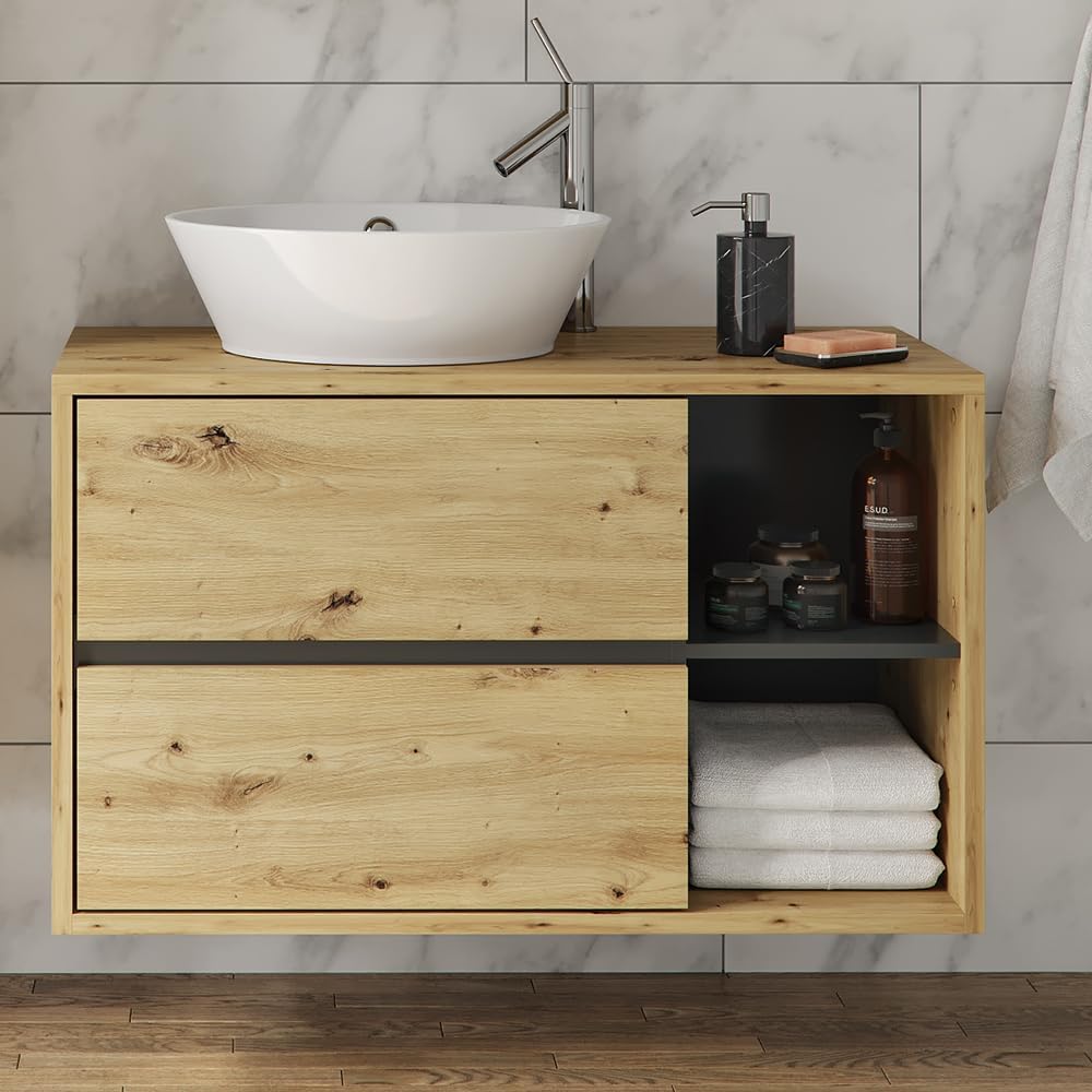 Vicco Viola Vanity Unit Hanging Bathroom Cabinet Anthracite Oak