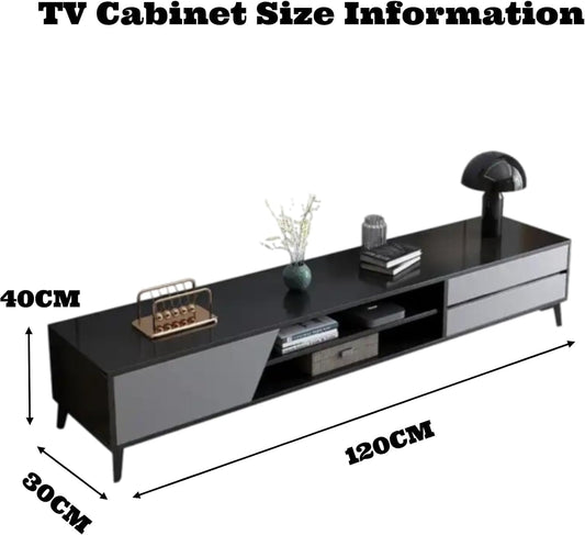 TV Table Multifunctional TV Cabinet, Simple Style Media Storage Stand Console Table with 2 Drawers 3 Layer Storage Shelves, for Living Room 120x30x40cm (Black&Gray)