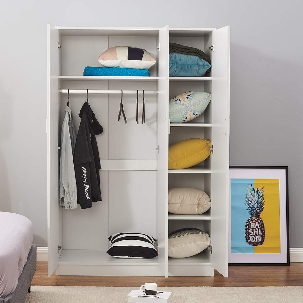 Wooden 3 Doors Wardrobes with Hanging Rail and Storage Shelves Modern Large Clothes Cupboards Unit for Bedroom Furniture