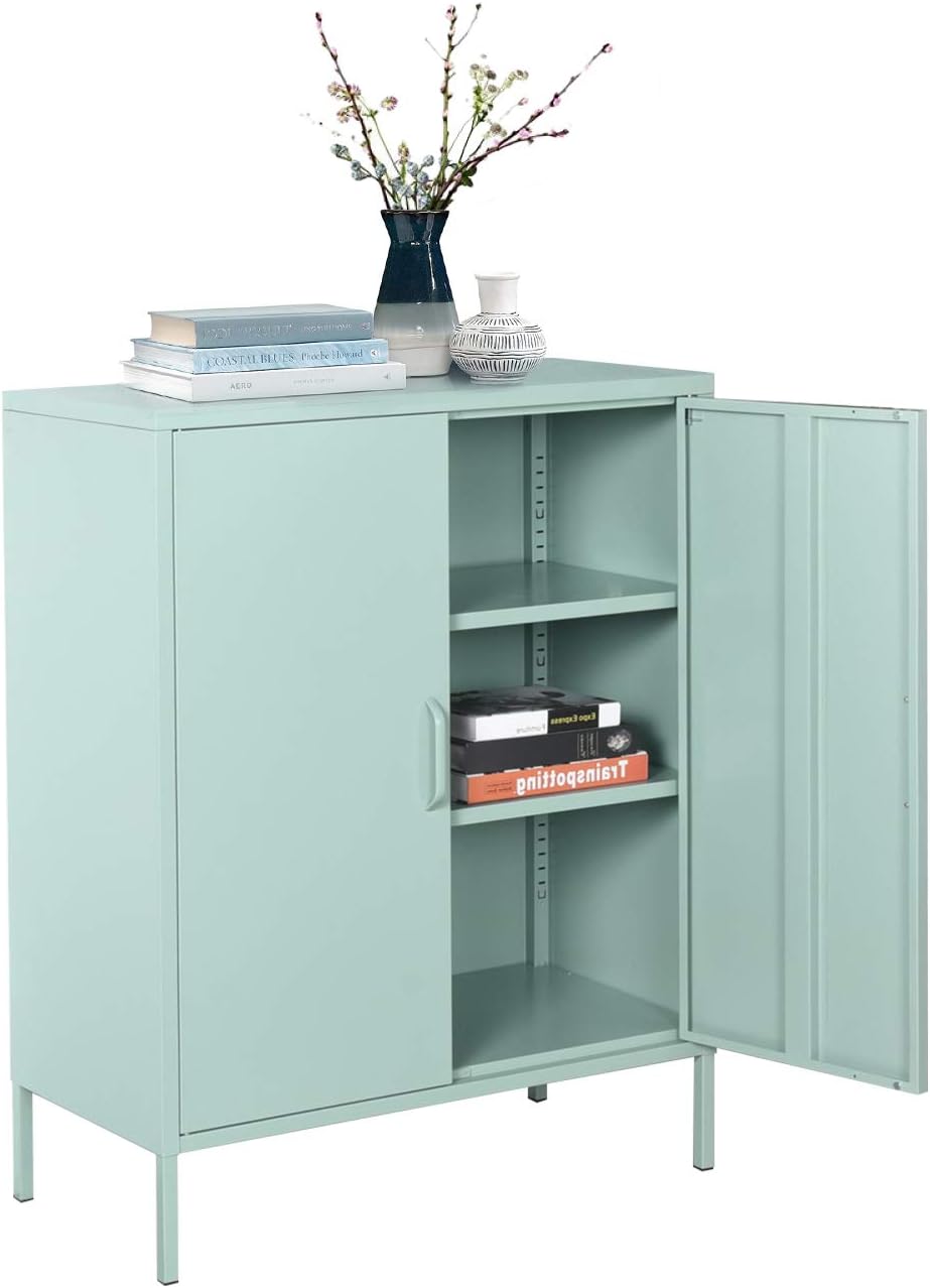 MEUBLE COSY 3-Tier Locking Office Storage Cabinet File Organisation, Metal Sideboard Storage Cupboard Locker Cabinet Green