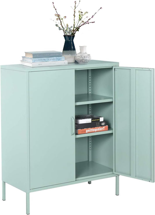 MEUBLE COSY 3-Tier Locking Office Storage Cabinet File Organisation, Metal Sideboard Storage Cupboard Locker Cabinet Green