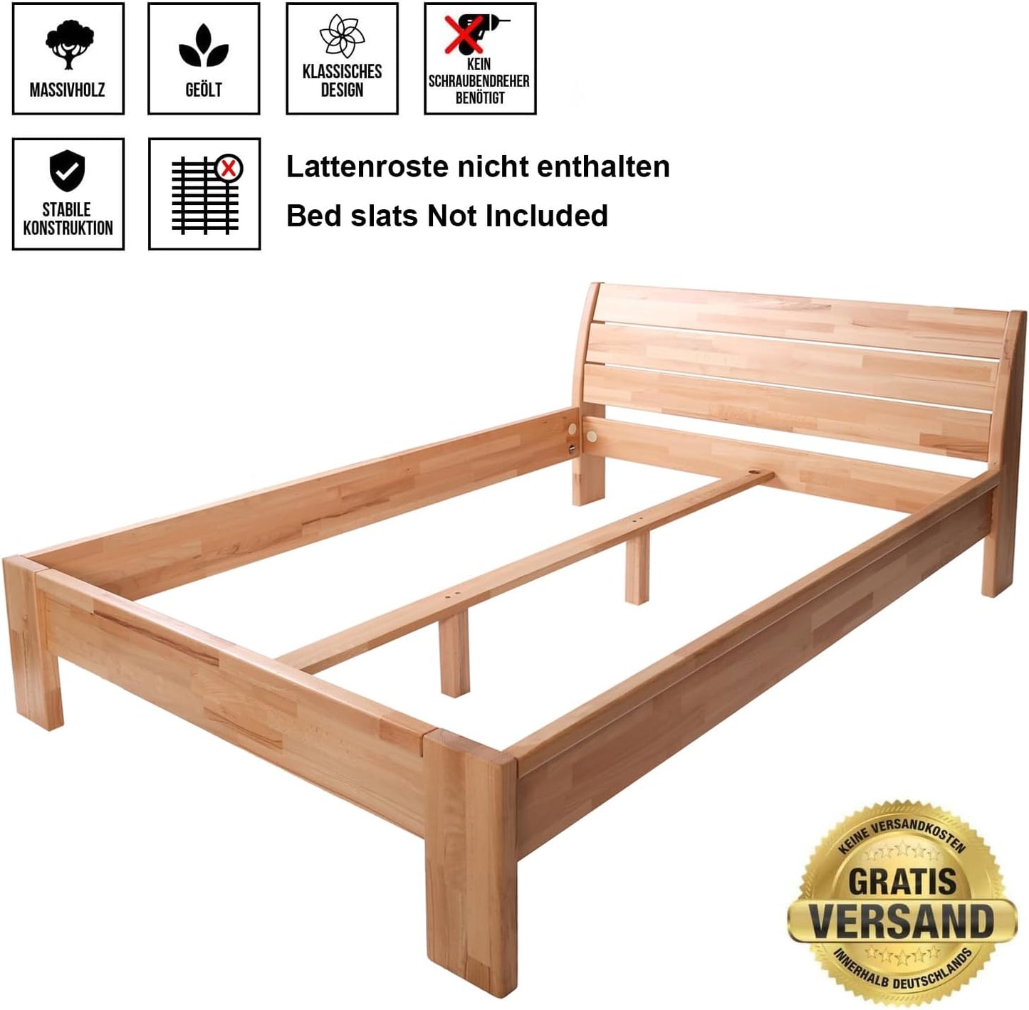 KROKWOOD Krok Wood Massivholzbett Alice in Buche (160 x 200 cm)