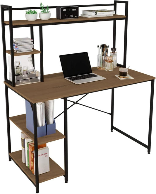 Home gallery Computer desk 120 cm with hutch and storage shelves brown