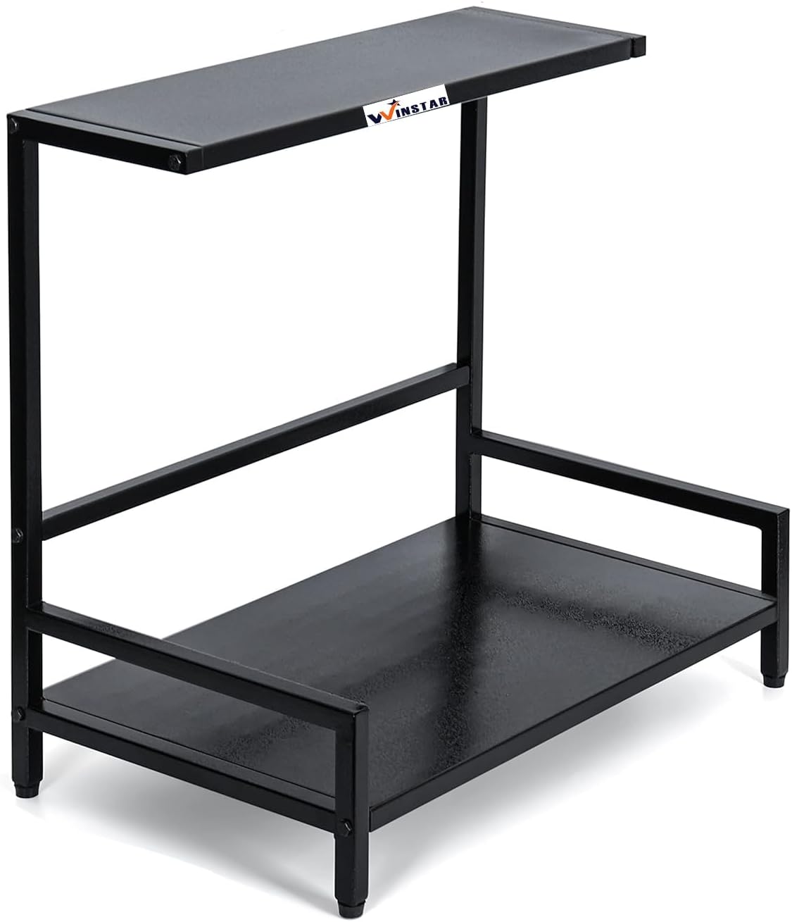 WINSTAR Metal Microwave Stand | Microwave & OTG Rack for Kitchen Counter | Double Platform for Extra Storage | Kitchen Oven Rack | Black (No Wheels, L-Shape)