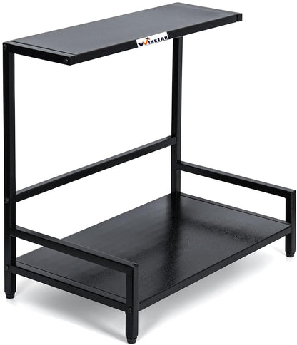 WINSTAR Metal Microwave Stand | Microwave & OTG Rack for Kitchen Counter | Double Platform for Extra Storage | Kitchen Oven Rack | Black (No Wheels, L-Shape)